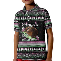Christmas Dachshund Angel Dog Kid Polo Shirt Pink Green Tree Feather Pattern Design - Wonder Print Shop