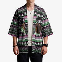 Christmas Dachshund Angel Dog Kimono Pink Green Tree Feather Pattern Design - Wonder Print Shop