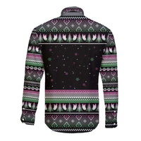 Christmas Dachshund Angel Dog Long Sleeve Button Shirt Pink Green Tree Feather Pattern Design - Wonder Print Shop