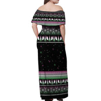 Christmas Dachshund Angel Dog Off Shoulder Maxi Dress Pink Green Tree Feather Pattern Design - Wonder Print Shop