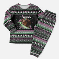 Christmas Dachshund Angel Dog Christmas Pajama Set Pink Green Tree Feather Pattern Design - Wonder Print Shop