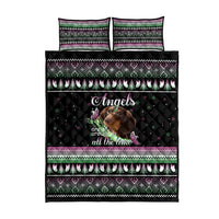 Christmas Dachshund Angel Dog Quilt Bed Set Pink Green Tree Feather Pattern Design - Wonder Print Shop