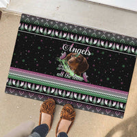 Christmas Dachshund Angel Dog Rubber Doormat Pink Green Tree Feather Pattern Design - Wonder Print Shop