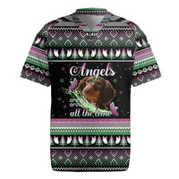 Christmas Dachshund Angel Dog Rugby Jersey Pink Green Tree Feather Pattern Design - Wonder Print Shop