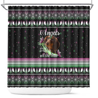 Christmas Dachshund Angel Dog Shower Curtain Pink Green Tree Feather Pattern Design - Wonder Print Shop