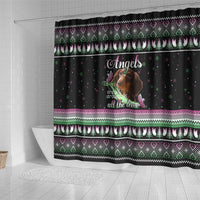 Christmas Dachshund Angel Dog Shower Curtain Pink Green Tree Feather Pattern Design - Wonder Print Shop