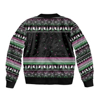 Christmas Dachshund Angel Dog Sleeve Zip Bomber Jacket Pink Green Tree Feather Pattern Design - Wonder Print Shop