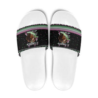 Christmas Dachshund Angel Dog Slide Sandals Pink Green Tree Feather Pattern Design - Wonder Print Shop