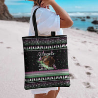 Christmas Dachshund Angel Dog Tote Bag Pink Green Tree Feather Pattern Design - Wonder Print Shop