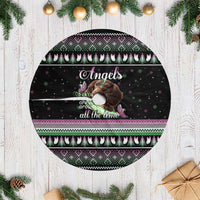 Christmas Dachshund Angel Dog Tree Skirt Pink Green Tree Feather Pattern Design - Wonder Print Shop