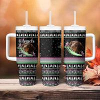 Christmas Dachshund Angel Dog Tumbler With Handle Pink Green Tree Feather Pattern Design - Wonder Print Shop