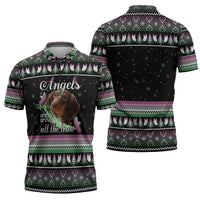 Christmas Dachshund Angel Dog Zipper Polo Shirt Pink Green Tree Feather Pattern Design - Wonder Print Shop
