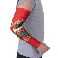 Funny Dachshund Dog Light Up Christmas Arm Sleeves Snowy Village Red Holiday Design - Wonder Print Shop