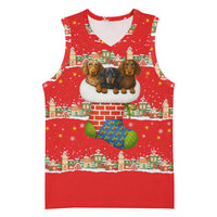 Funny Dachshund Dog Light Up Christmas Basketball Jersey Snowy Village Red Holiday Design - Wonder Print Shop