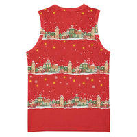 Funny Dachshund Dog Light Up Christmas Basketball Jersey Snowy Village Red Holiday Design - Wonder Print Shop