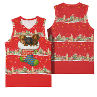 Funny Dachshund Dog Light Up Christmas Basketball Jersey Snowy Village Red Holiday Design - Wonder Print Shop