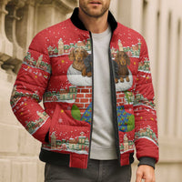 Funny Dachshund Dog Light Up Christmas Bomber Puffer Jacket Snowy Village Red Holiday Design - Wonder Print Shop