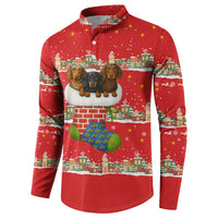 Funny Dachshund Dog Light Up Christmas Button Sweatshirt Snowy Village Red Holiday Design - Wonder Print Shop