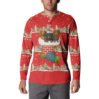 Funny Dachshund Dog Light Up Christmas Button Sweatshirt Snowy Village Red Holiday Design - Wonder Print Shop
