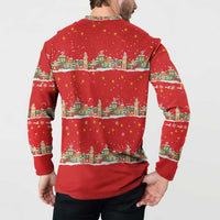 Funny Dachshund Dog Light Up Christmas Button Sweatshirt Snowy Village Red Holiday Design - Wonder Print Shop