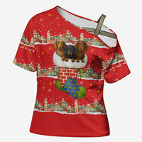 Funny Dachshund Dog Light Up Christmas Cross Shoulder Shirt Snowy Village Red Holiday Design - Wonder Print Shop