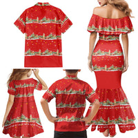 Funny Dachshund Dog Light Up Christmas Family Matching Mermaid Dress and Hawaiian Shirt Snowy Village Red Holiday Design - Wonder Print Shop