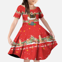 Funny Dachshund Dog Light Up Christmas Family Matching Off Shoulder Maxi Dress and Hawaiian Shirt Snowy Village Red Holiday Design - Wonder Print Shop