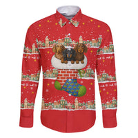 Funny Dachshund Dog Light Up Christmas Family Matching Off Shoulder Maxi Dress and Hawaiian Shirt Snowy Village Red Holiday Design - Wonder Print Shop