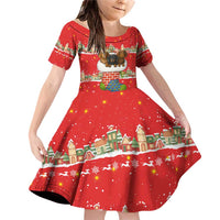 Funny Dachshund Dog Light Up Christmas Family Matching Off Shoulder Short Dress and Hawaiian Shirt Snowy Village Red Holiday Design - Wonder Print Shop