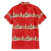 Funny Dachshund Dog Light Up Christmas Family Matching Short Sleeve Bodycon Dress and Hawaiian Shirt Snowy Village Red Holiday Design - Wonder Print Shop