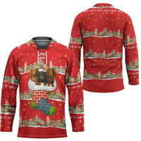 Funny Dachshund Dog Light Up Christmas Hockey Jersey Snowy Village Red Holiday Design - Wonder Print Shop