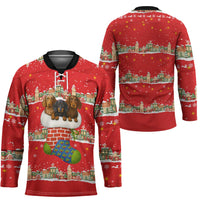 Funny Dachshund Dog Light Up Christmas Hockey Jersey Snowy Village Red Holiday Design - Wonder Print Shop