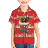 Funny Dachshund Dog Light Up Christmas Kid Hawaiian Shirt Snowy Village Red Holiday Design - Wonder Print Shop