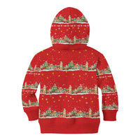Funny Dachshund Dog Light Up Christmas Kid Hoodie Snowy Village Red Holiday Design - Wonder Print Shop