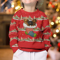 Funny Dachshund Dog Light Up Christmas Kid Ugly Christmas Sweater Snowy Village Red Holiday Design - Wonder Print Shop