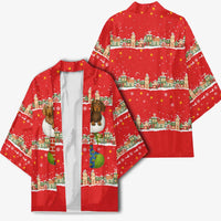 Funny Dachshund Dog Light Up Christmas Kimono Snowy Village Red Holiday Design - Wonder Print Shop
