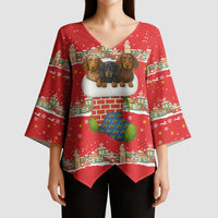 Funny Dachshund Dog Light Up Christmas Kimono Sleeve Blouse Snowy Village Red Holiday Design - Wonder Print Shop