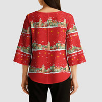 Funny Dachshund Dog Light Up Christmas Kimono Sleeve Blouse Snowy Village Red Holiday Design - Wonder Print Shop