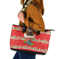 Funny Dachshund Dog Light Up Christmas Leather Tote Bag Snowy Village Red Holiday Design - Wonder Print Shop