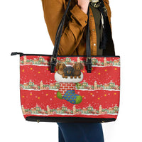 Funny Dachshund Dog Light Up Christmas Leather Tote Bag Snowy Village Red Holiday Design - Wonder Print Shop