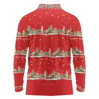 Funny Dachshund Dog Light Up Christmas Long Sleeve Polo Shirt Snowy Village Red Holiday Design - Wonder Print Shop