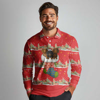 Funny Dachshund Dog Light Up Christmas Long Sleeve Polo Shirt Snowy Village Red Holiday Design - Wonder Print Shop