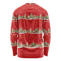 Funny Dachshund Dog Light Up Christmas Long Sleeve Shirt Snowy Village Red Holiday Design - Wonder Print Shop