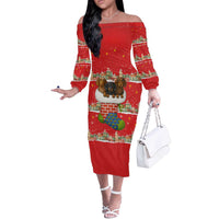Funny Dachshund Dog Light Up Christmas Off The Shoulder Long Sleeve Dress Snowy Village Red Holiday Design - Wonder Print Shop