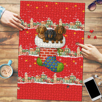 Funny Dachshund Dog Light Up Christmas Puzzle Snowy Village Red Holiday Design - Wonder Print Shop