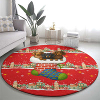 Funny Dachshund Dog Light Up Christmas Round Carpet Snowy Village Red Holiday Design - Wonder Print Shop