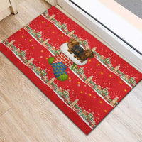 Funny Dachshund Dog Light Up Christmas Rubber Doormat Snowy Village Red Holiday Design - Wonder Print Shop