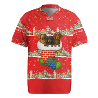 Funny Dachshund Dog Light Up Christmas Rugby Jersey Snowy Village Red Holiday Design - Wonder Print Shop
