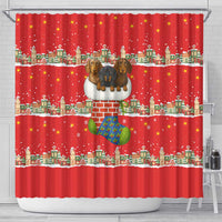 Funny Dachshund Dog Light Up Christmas Shower Curtain Snowy Village Red Holiday Design - Wonder Print Shop