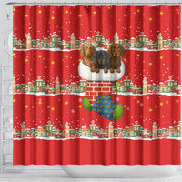 Funny Dachshund Dog Light Up Christmas Shower Curtain Snowy Village Red Holiday Design - Wonder Print Shop